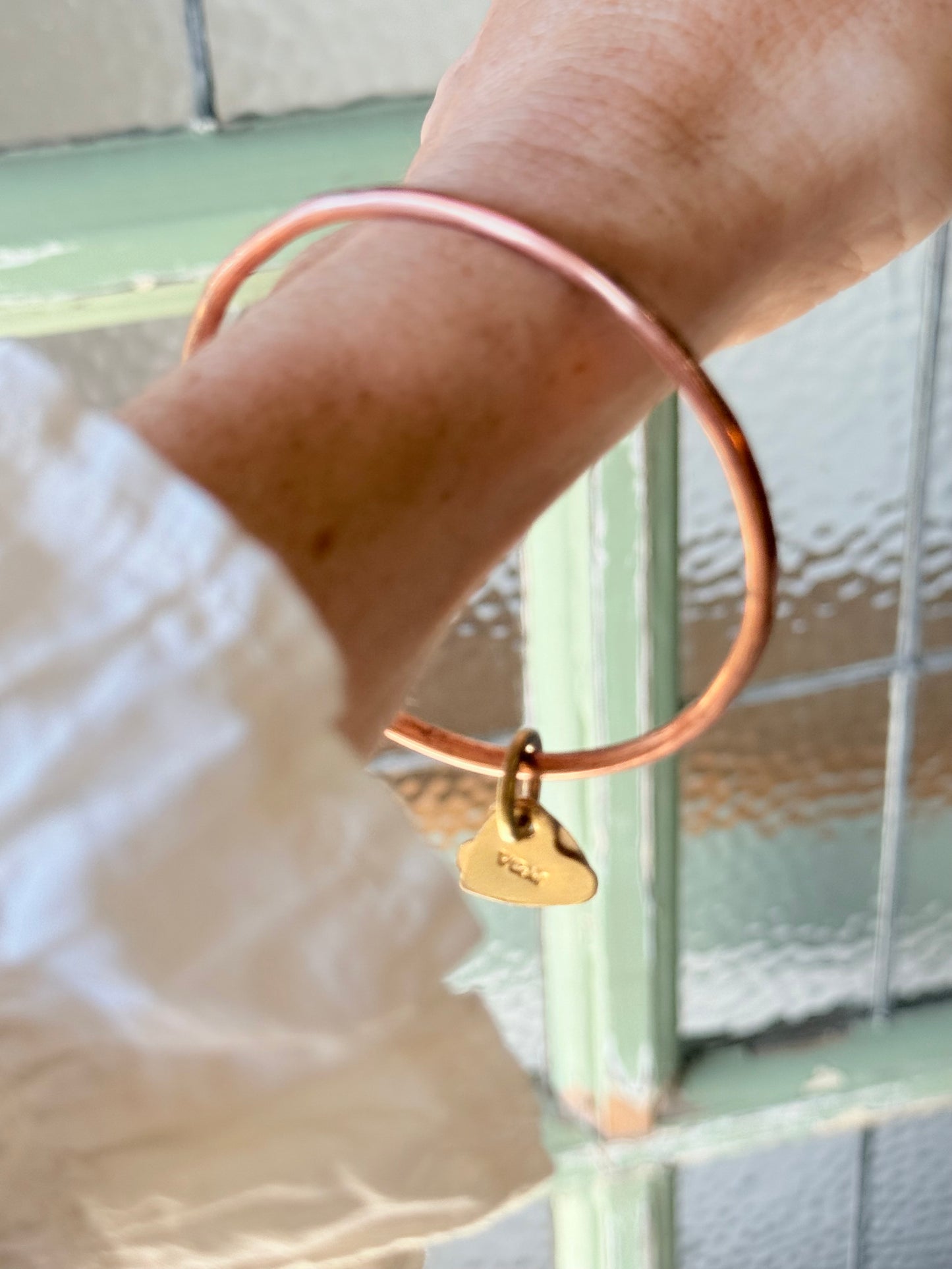 Art Jewellery - Bangle - Copper with Brass Hearts