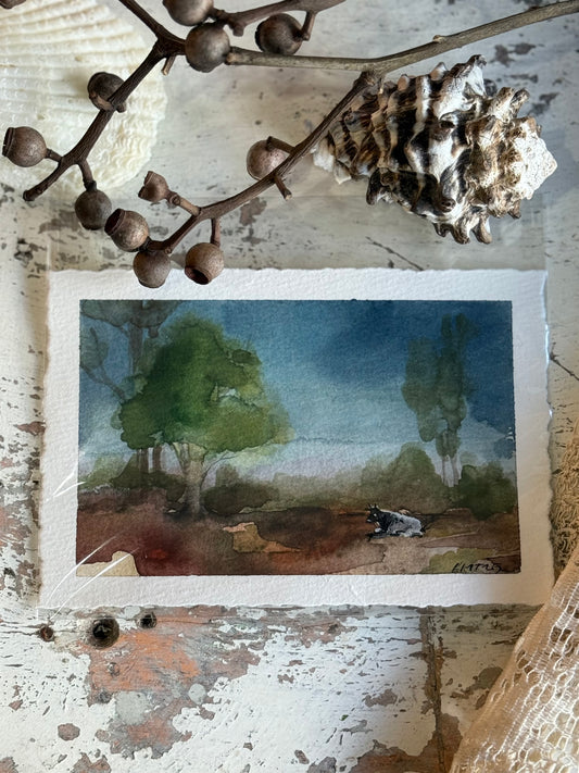 Water Colour; Resting Cow - unframed - Linda Titow