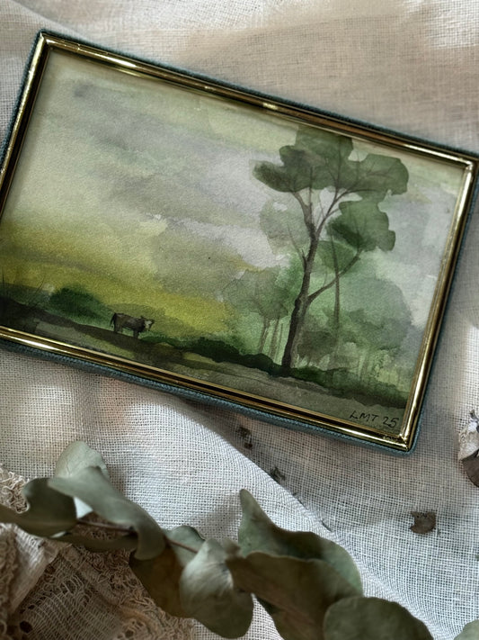 Water Colour; Lone Country Cow - Linda Titow