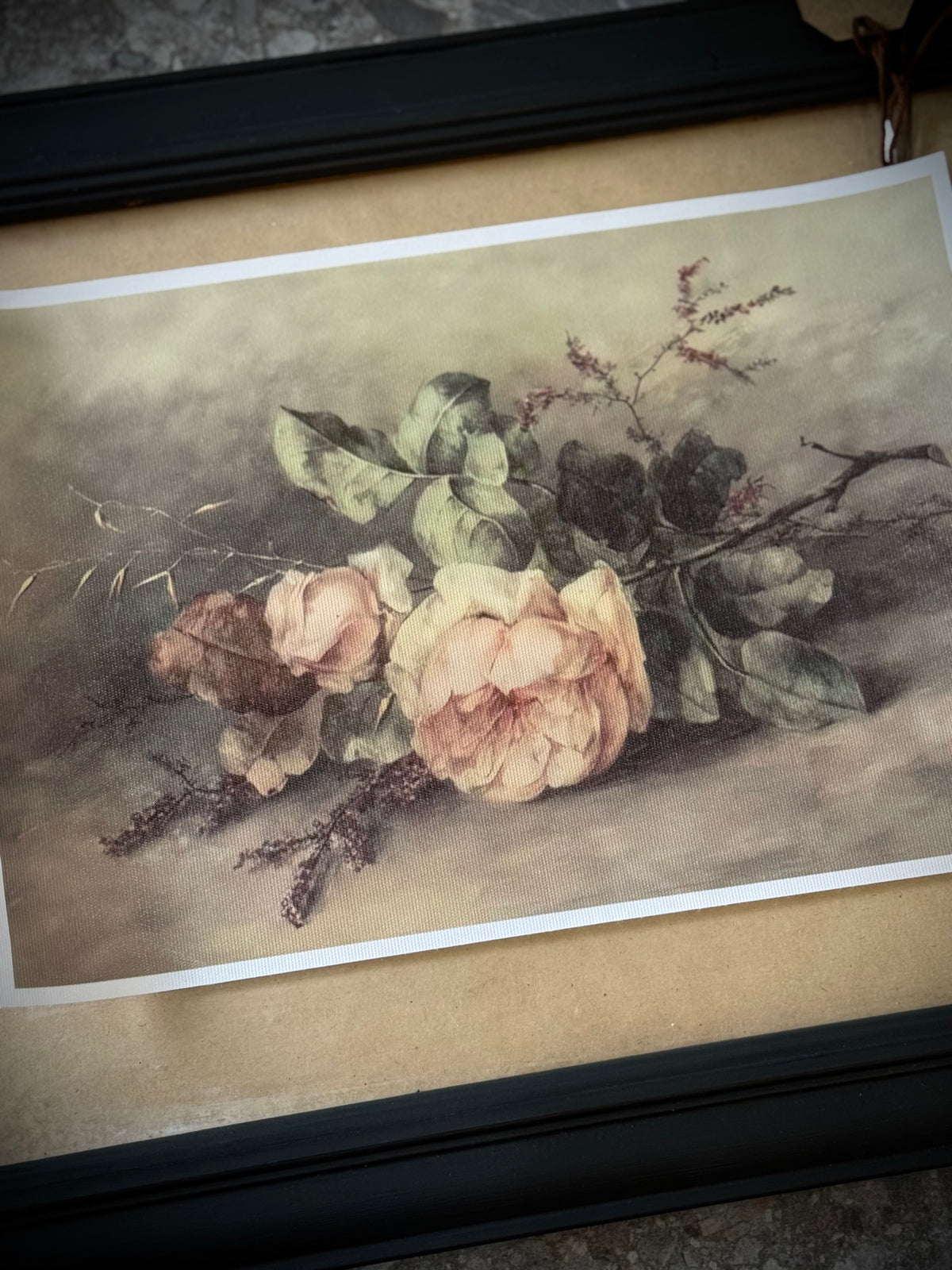 Antiqued Canvas Print - Rosebuds & Petals 31cm x 21cm