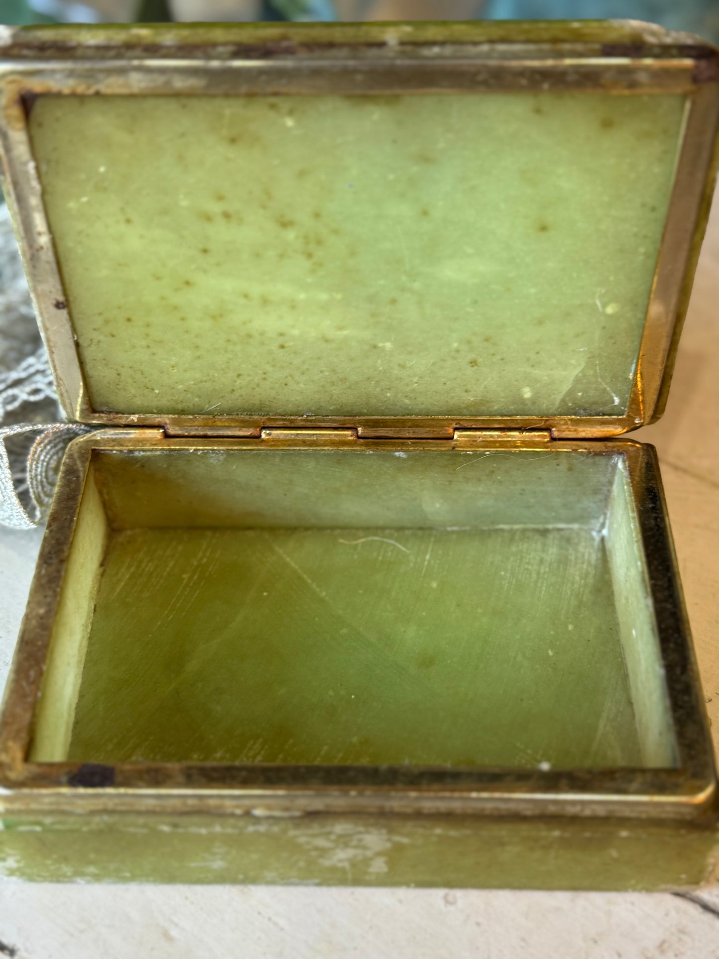 Vintage Green Alabaster Box