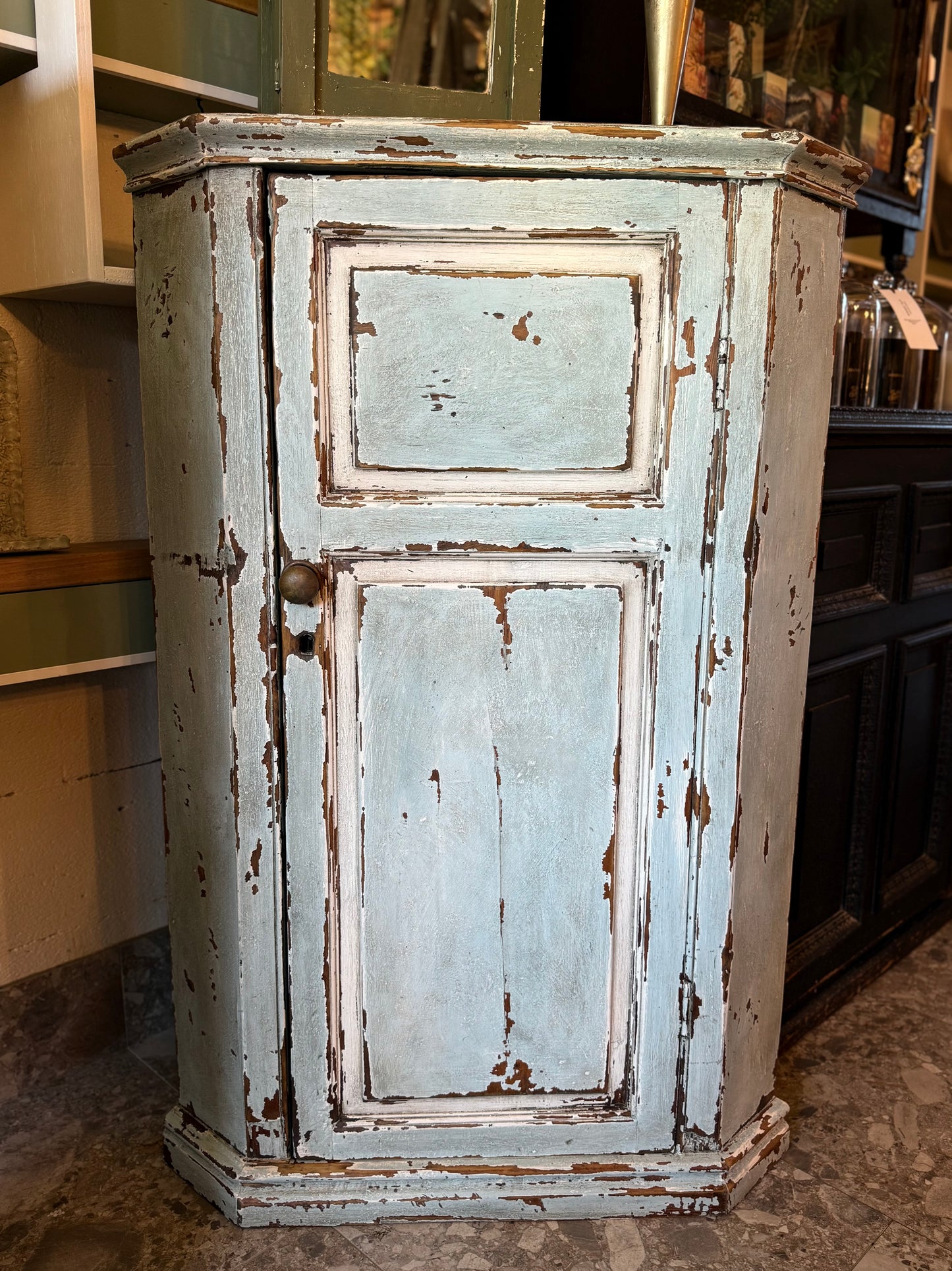 Antique Blue Corner Cabinet