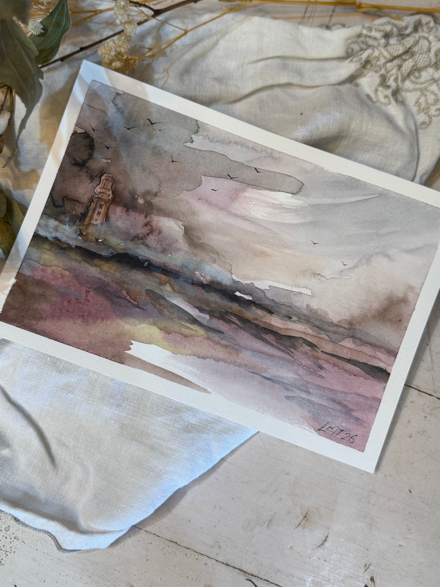 Water Colour; Lighthouse Blush - unframed - Linda Titow