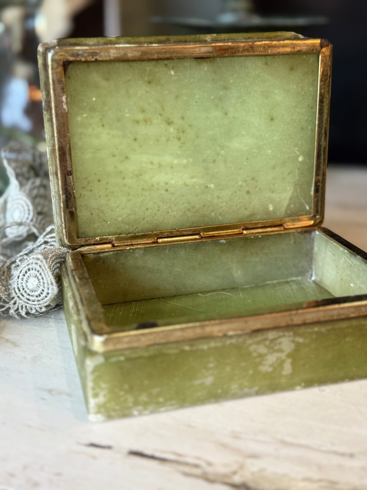 Vintage Green Alabaster Box