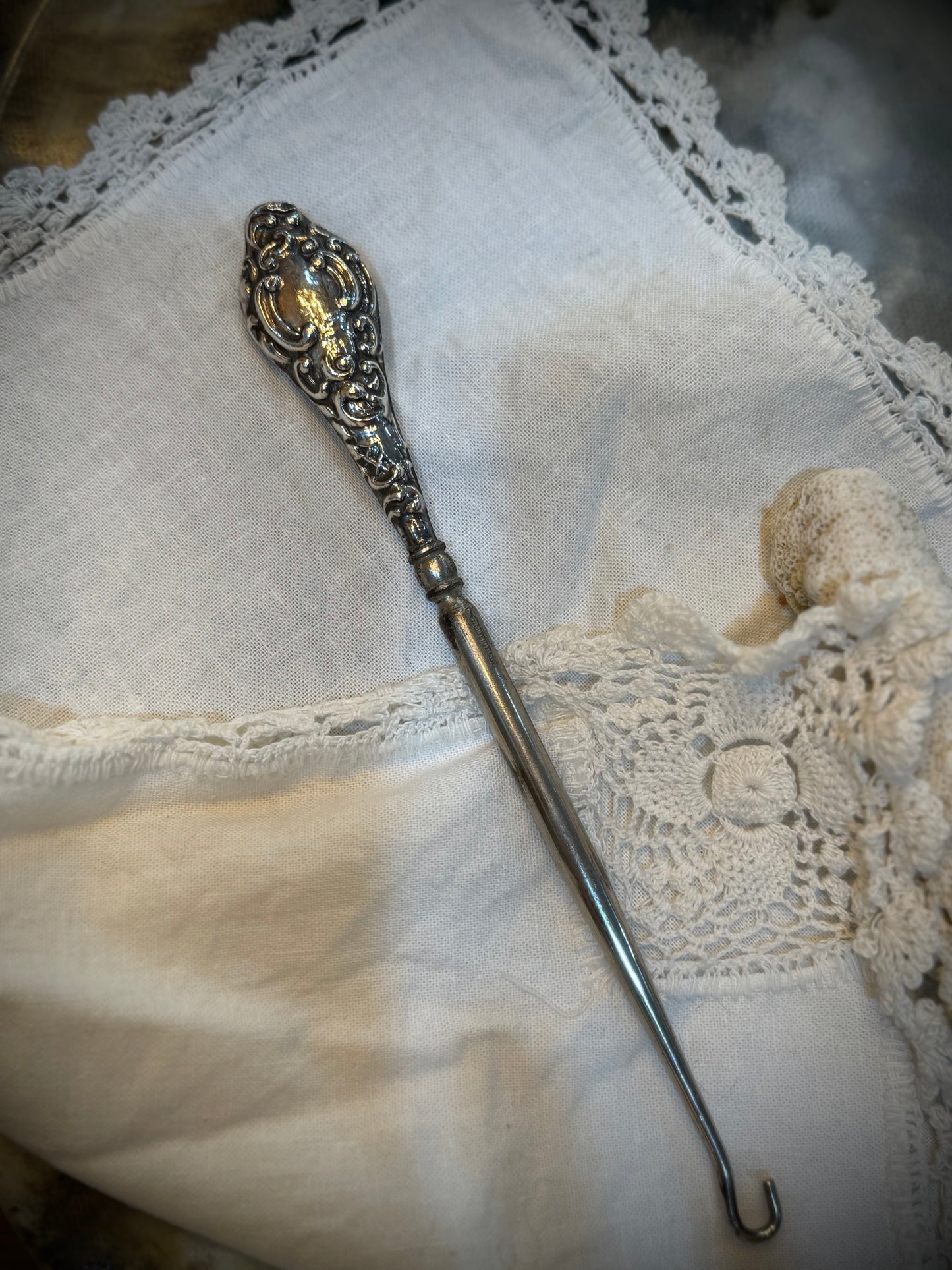 Victorian Silver Shoe Horn and Button Lace Hook - pair