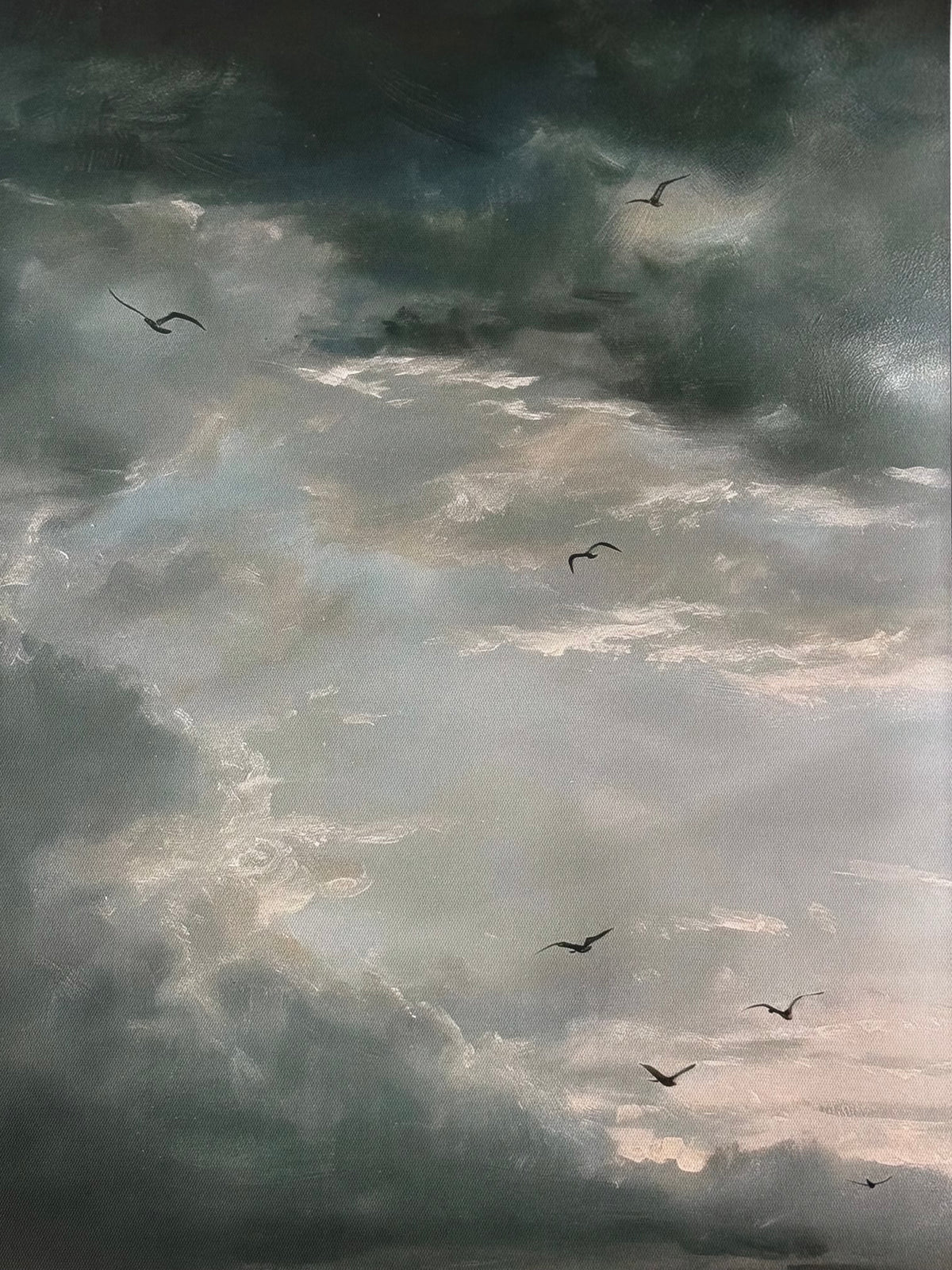 Antiqued Canvas Print - Birds in Dark Sky 35cm x 50cm
