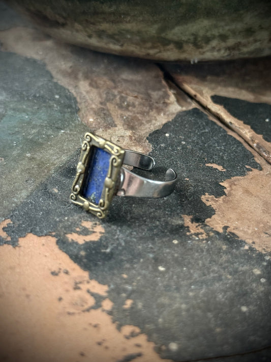 Art Jewellery - Salvaged Metal Antique Frame Ring - Blue
