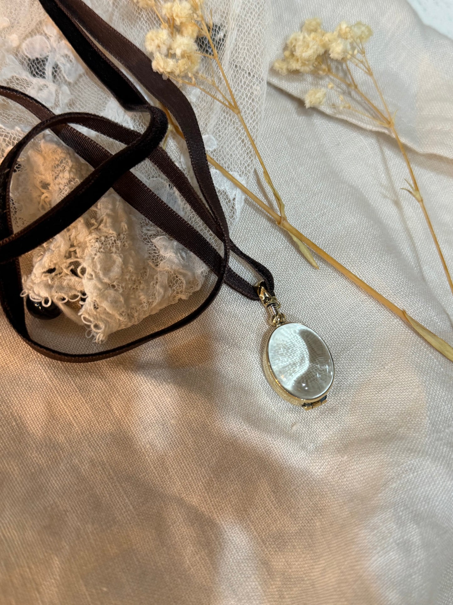 Crystal and Brass Locket - SMALL OVAL