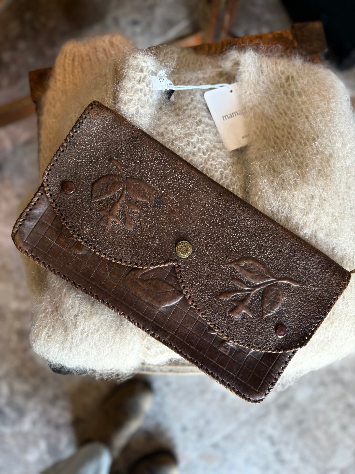 Vintage Tooled Leather Clutch - Swan