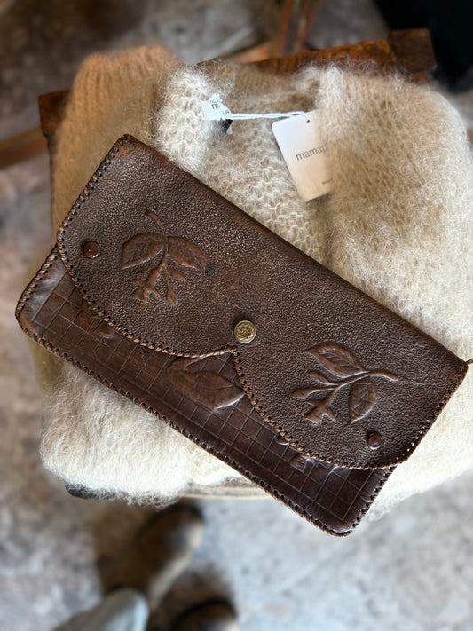 Vintage Tooled Leather Clutch - Swan