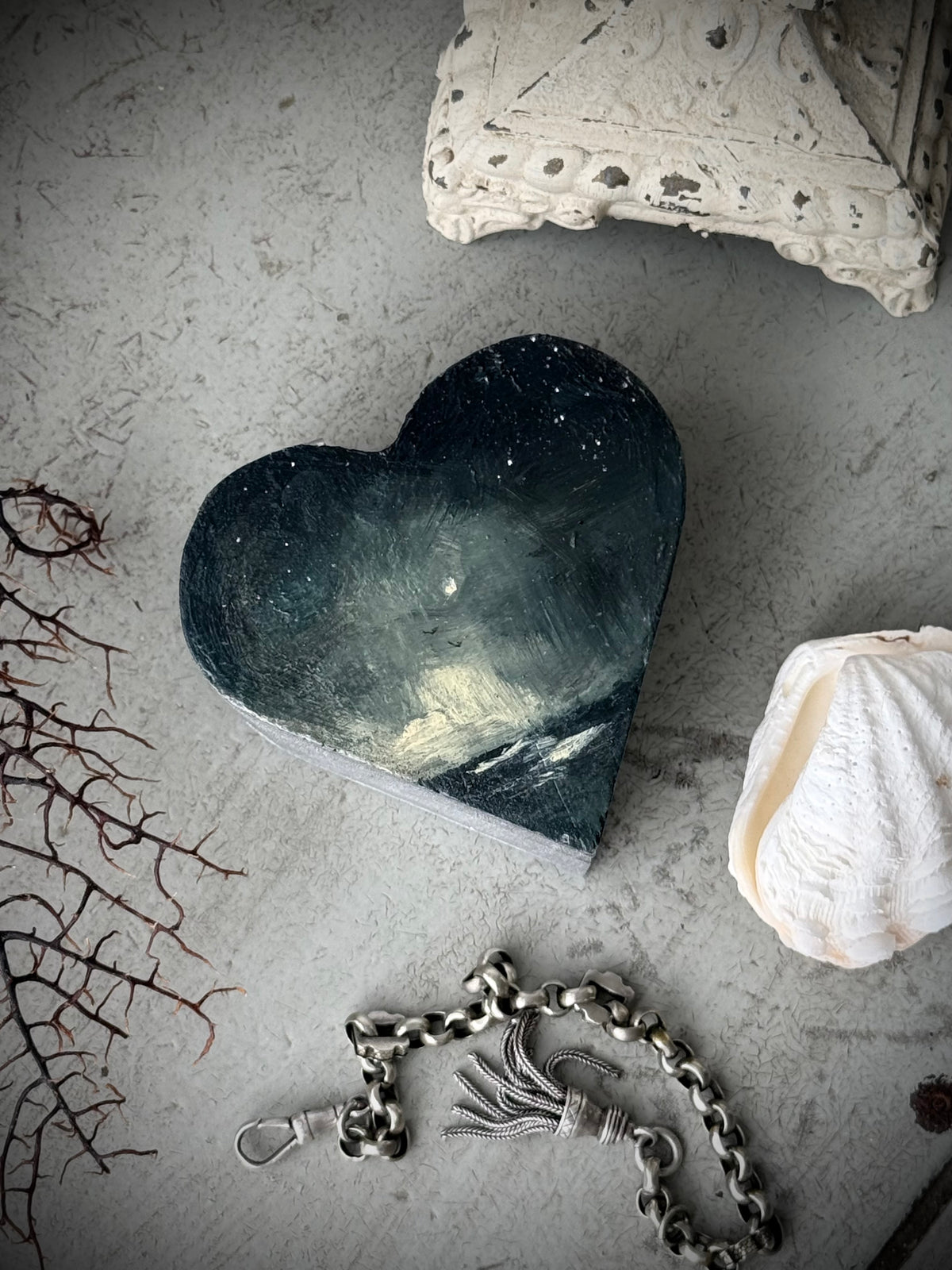 "The Sea and the Moon” series - #7 mini heart box seascape by Fonda Shae