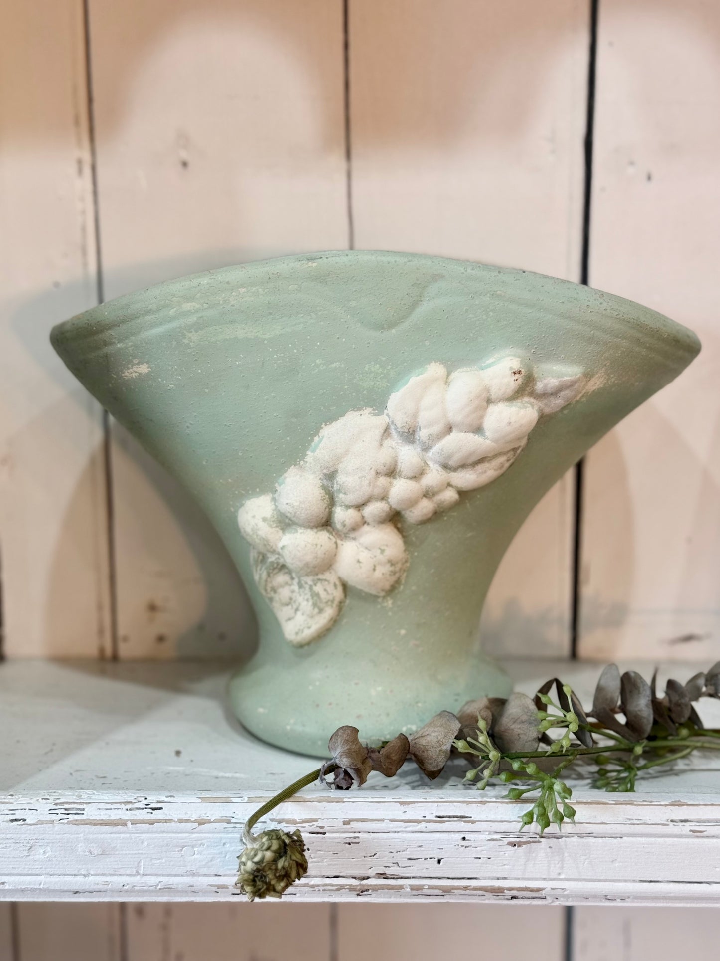 Vintage Fruit Vase - Mint Green Patina