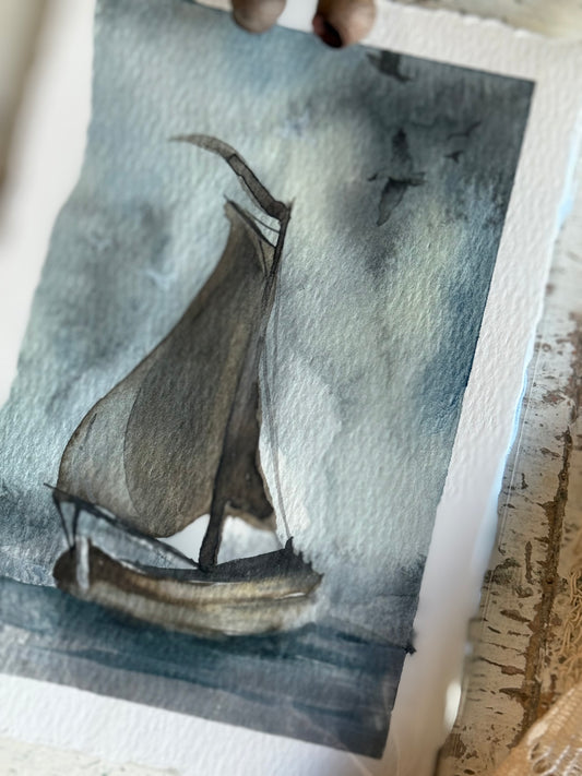 Water Colour; Sailing Gulls - unframed - Linda Titow