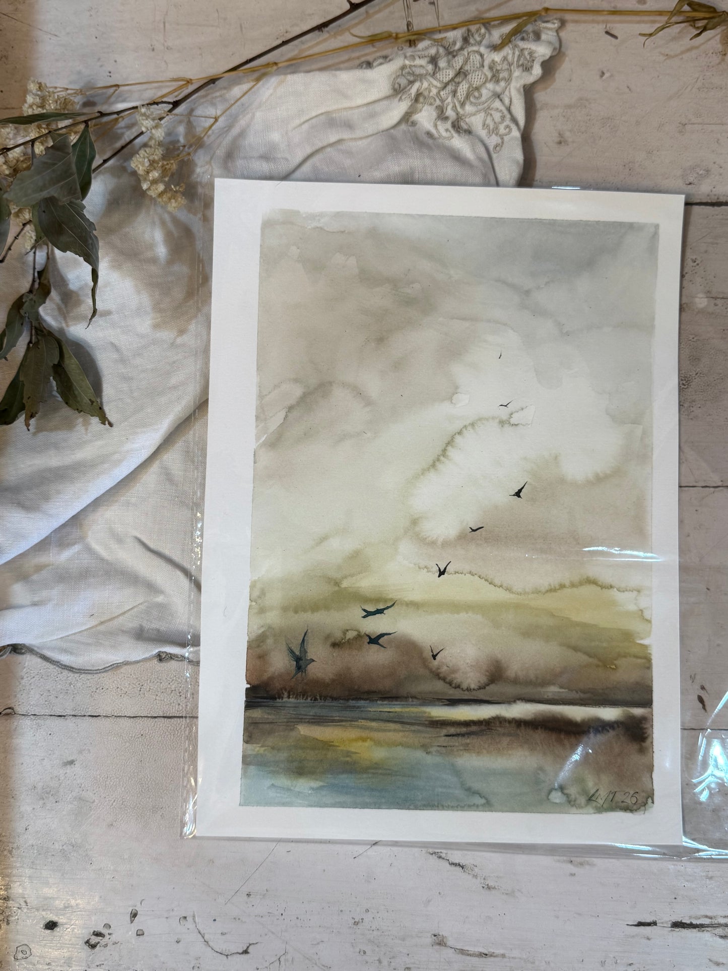 Water Colour; Flight into Dusk - unframed - Linda Titow