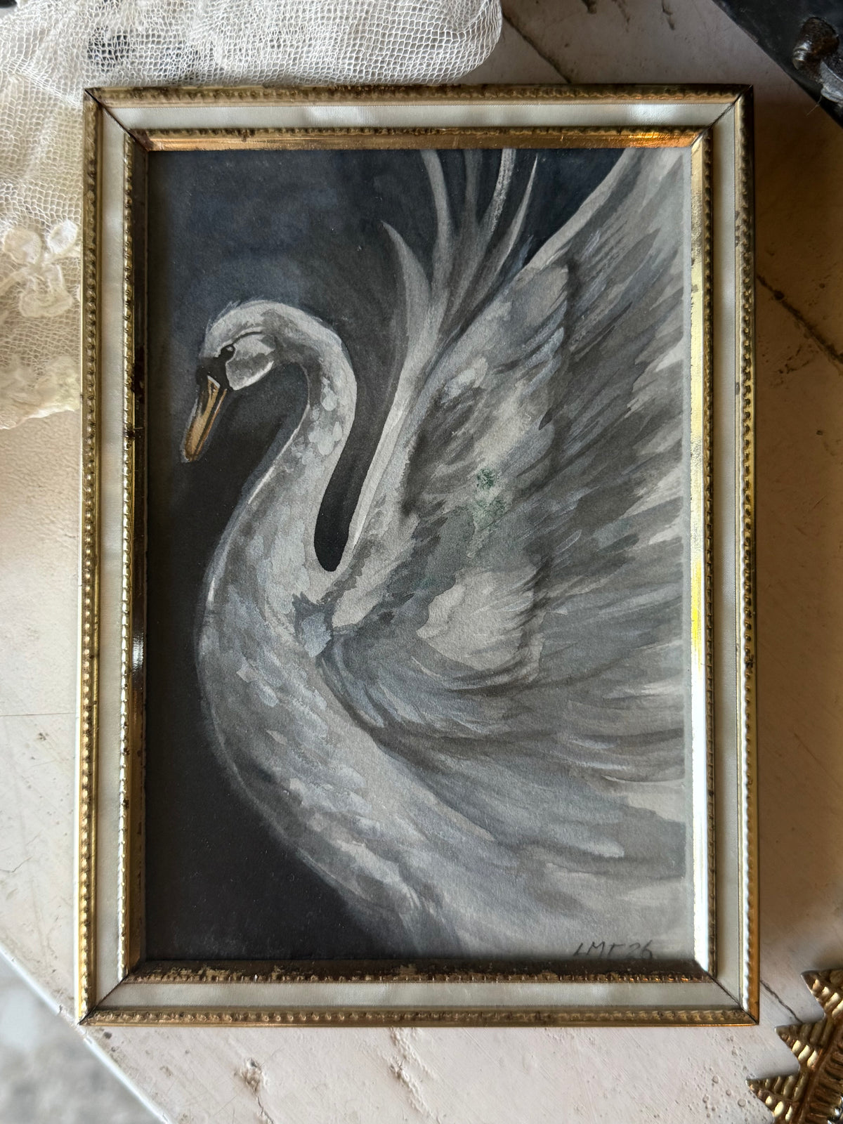 Water Colour; Swan Flutter - Linda Titow