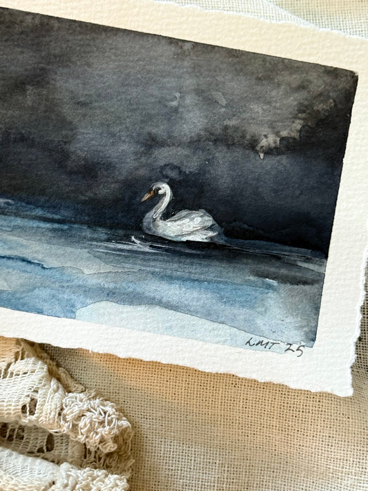 Water Colour; Stormy Swan - unframed - Linda Titow