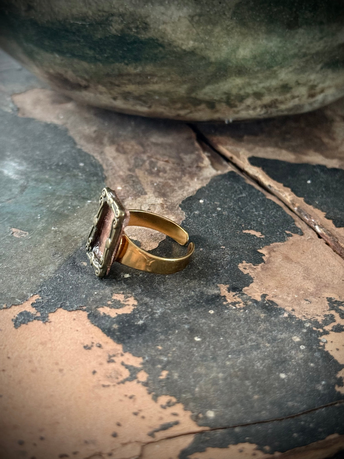 Art Jewellery - Salvaged Metal Antique Frame Ring - Copper