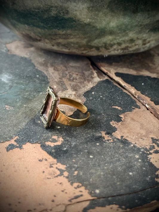 Art Jewellery - Salvaged Metal Antique Frame Ring - Copper