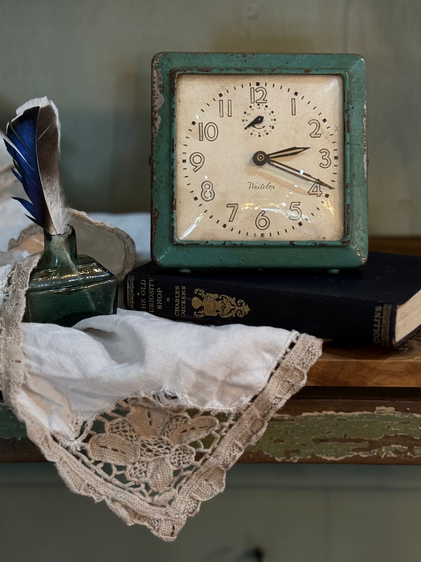 Vintage Clock  - Westclox Square Green