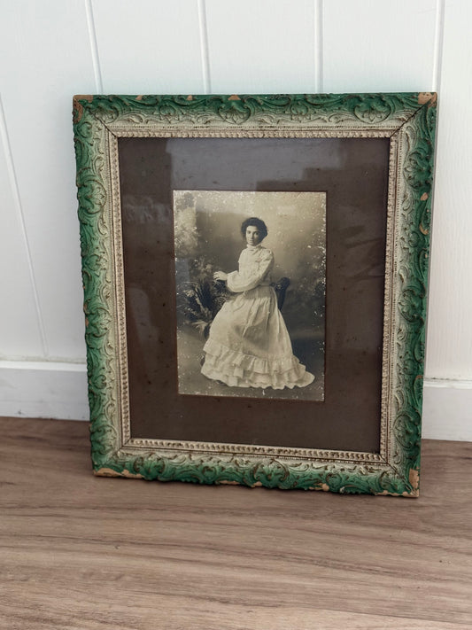 Antique Green Victorian Framed Lady