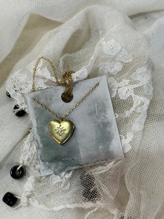Antique Style Tiny Heart Locket with Star