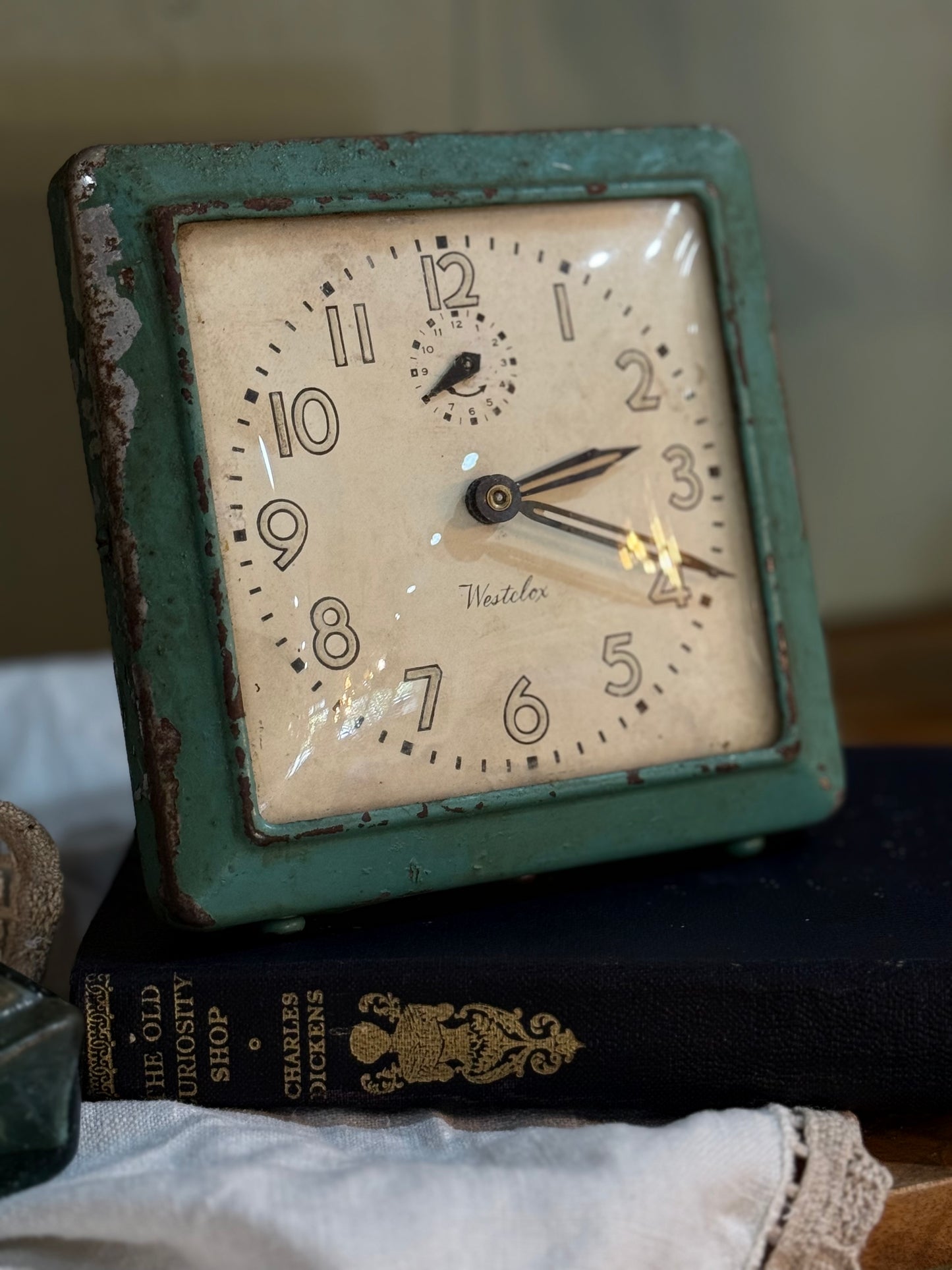 Vintage Clock  - Westclox Square Green