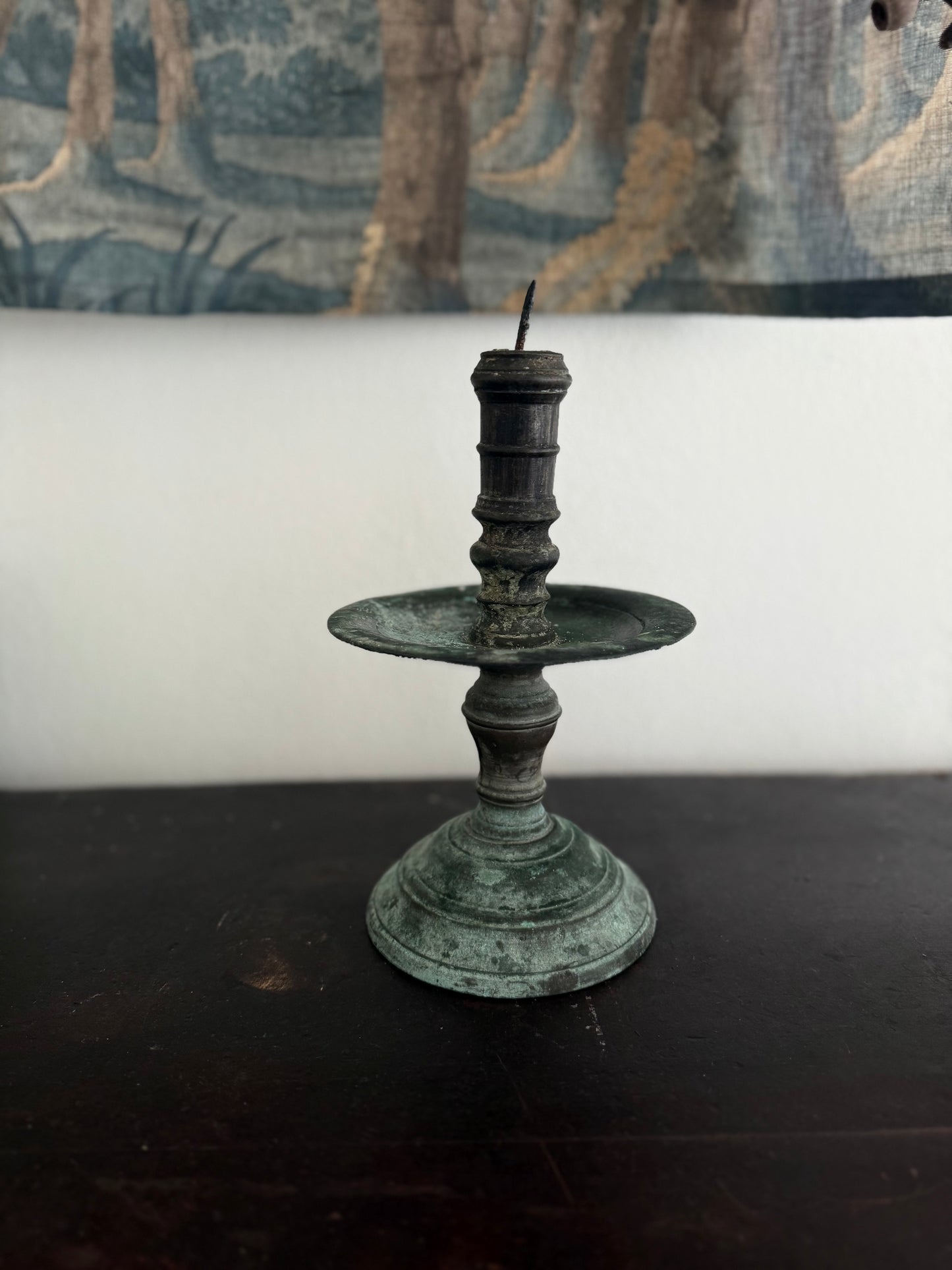 Heavy Antique Candlestick - Green Patina