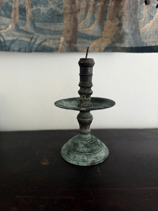 Heavy Antique Candlestick - Green Patina