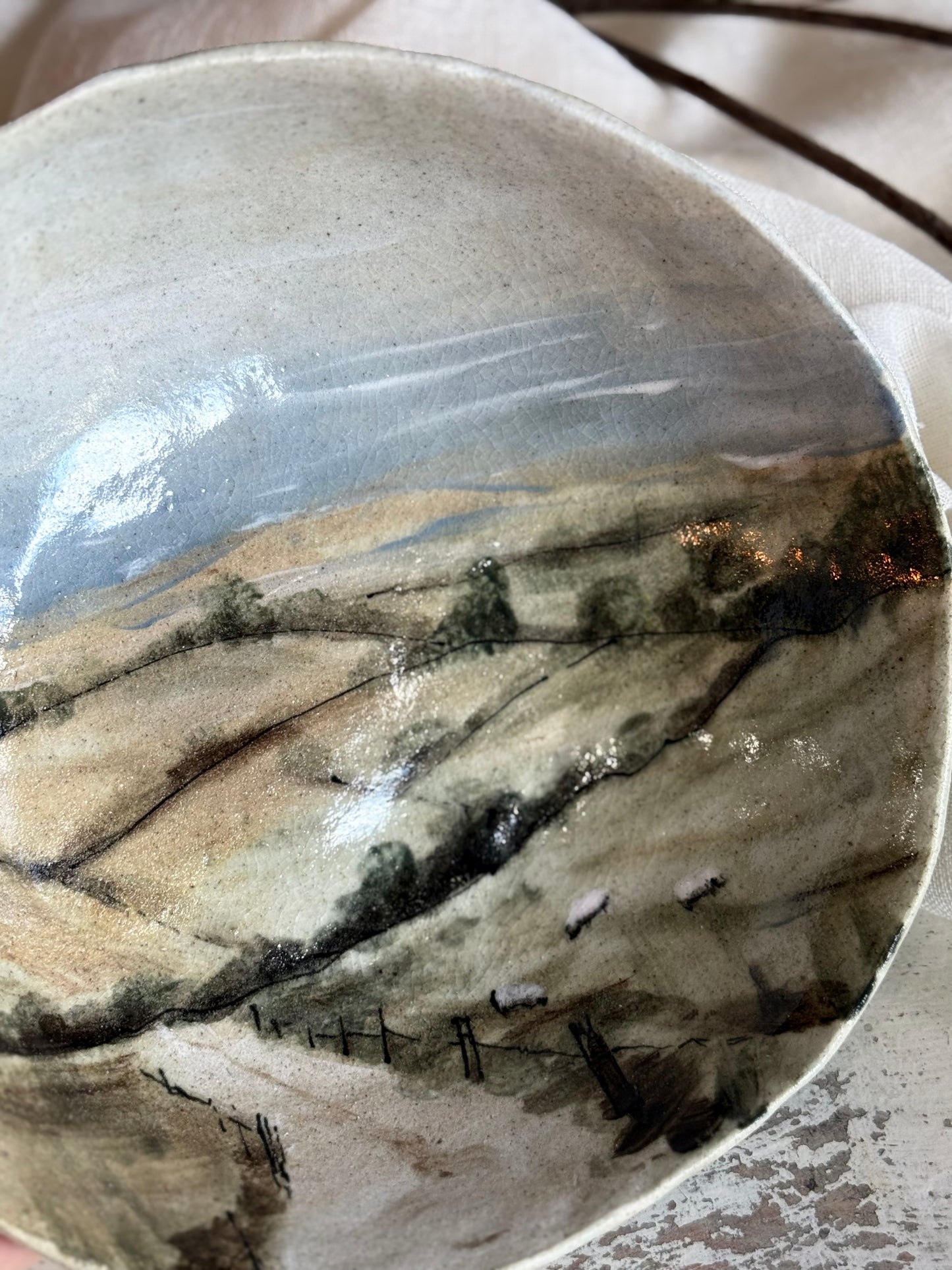 Linda Titow Art Bowl - Sheep Paddocks