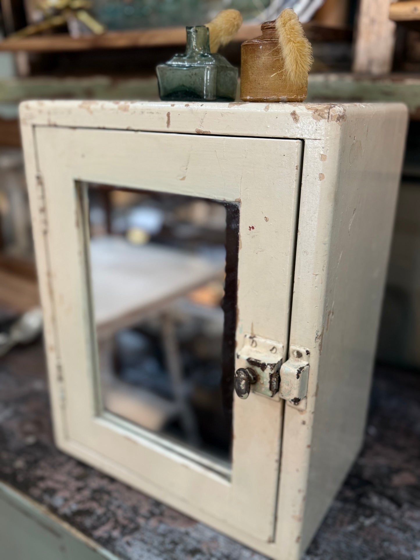 Antique White Wall Cabinet with Mirror