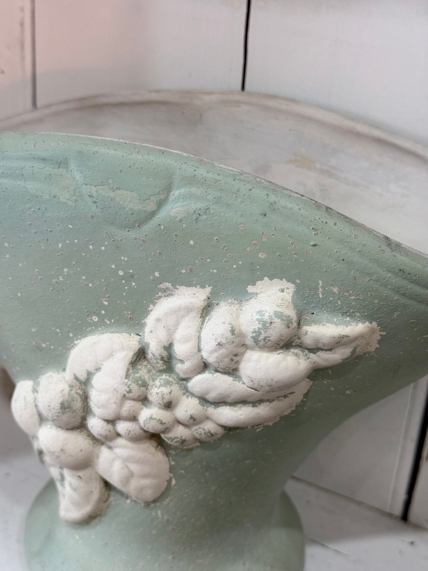 Vintage Fruit Vase - Mint Green Patina
