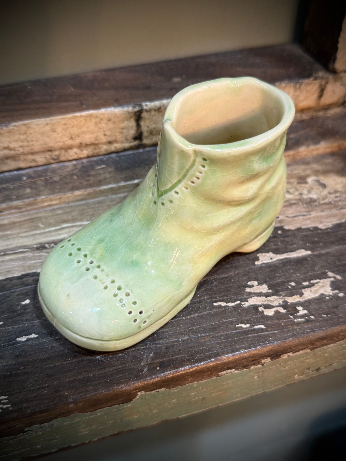 Old Ceramic Green Boot