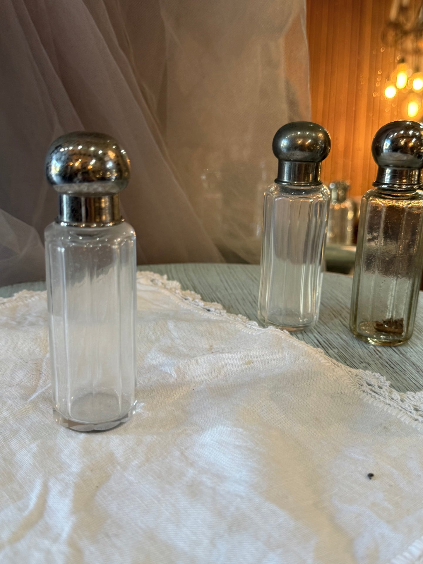 French Antique Silver & Crystal Cosmetic Bottle