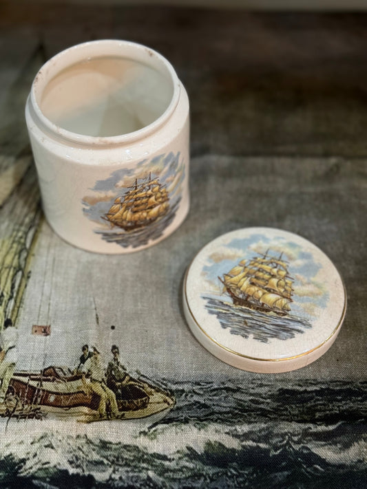 Galleon Ship at Sea Jar with Lid