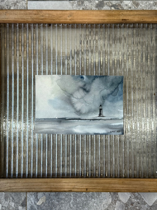 Water Colour; Rolling Cloud Lighthouse - unframed - Linda Titow