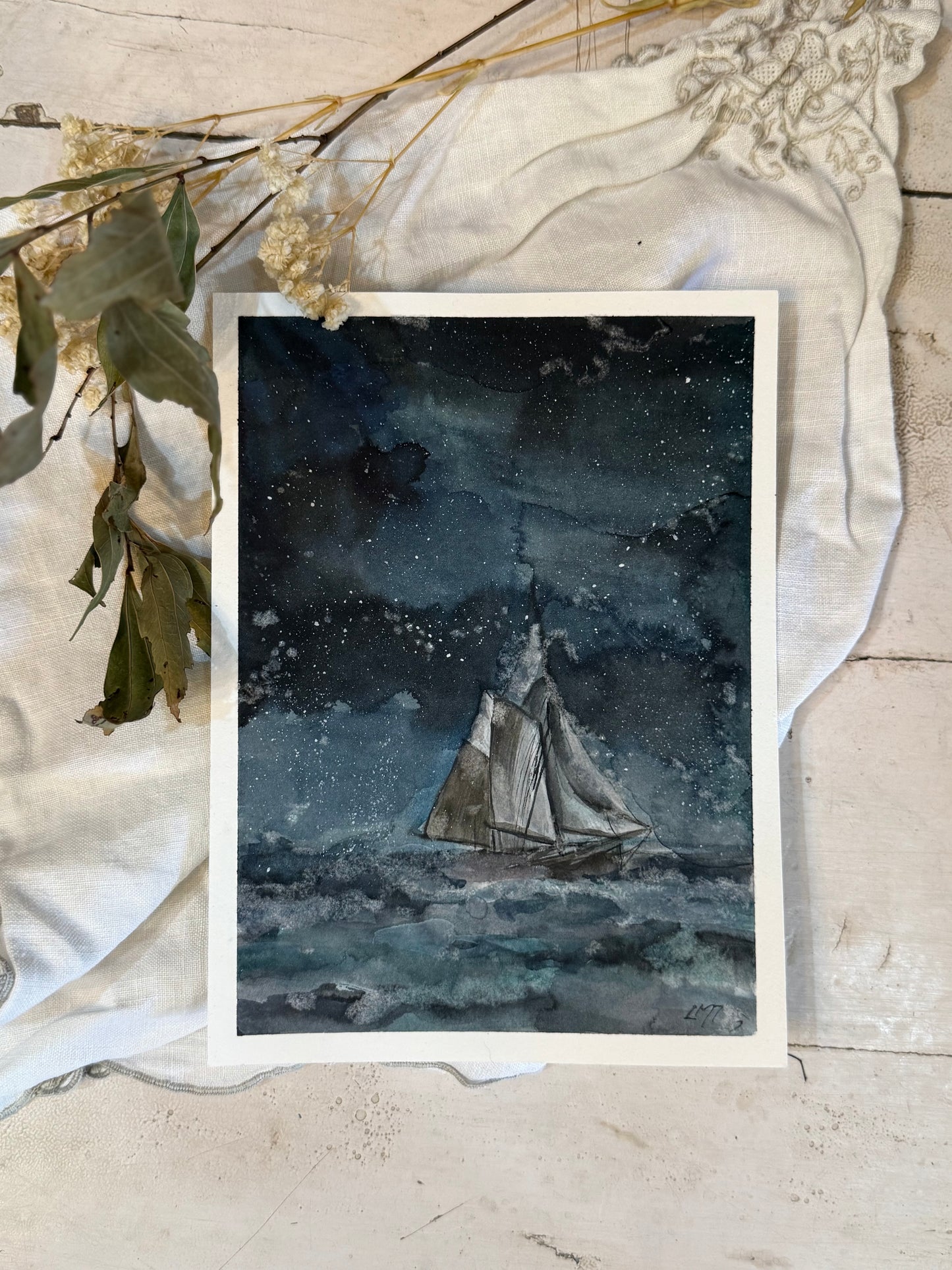 Water Colour; Starlight Sailing - unframed - Linda Titow