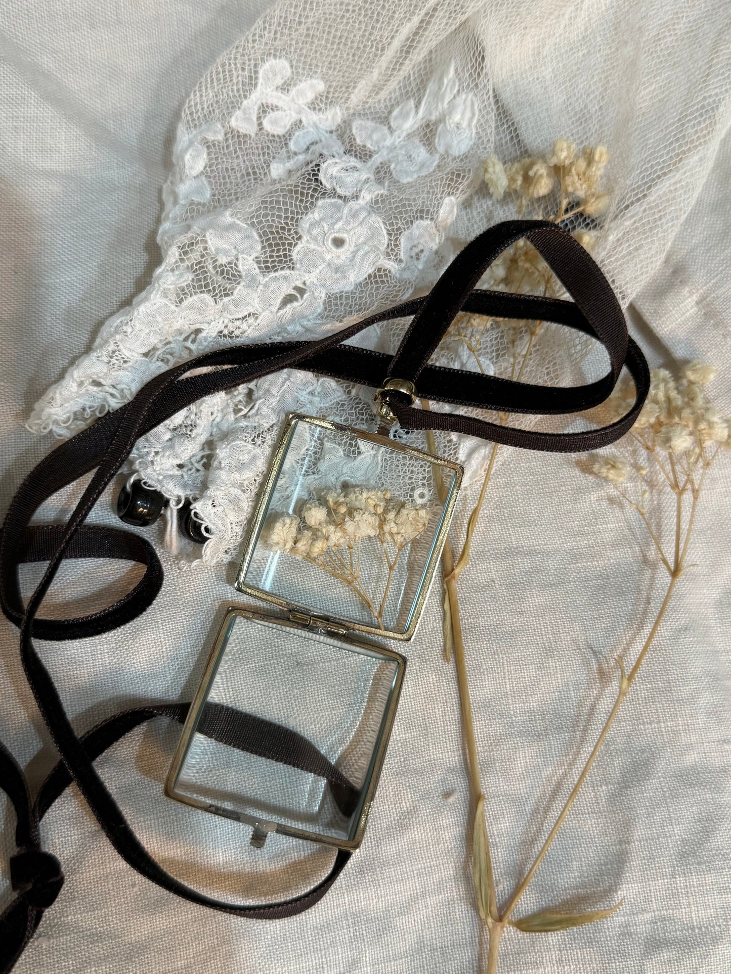 Crystal and Brass Locket - LARGE SQUARE