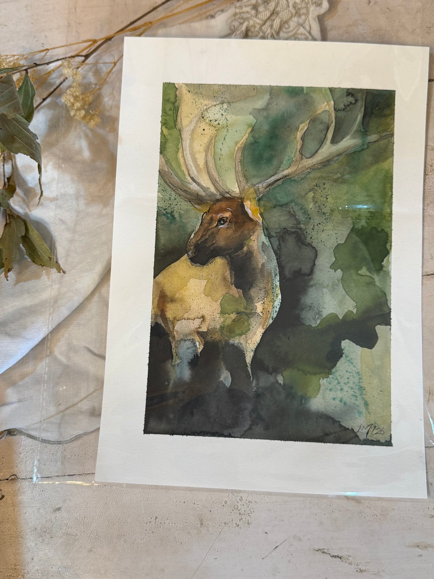 Water Colour; Emerald Majesty - unframed - Linda Titow