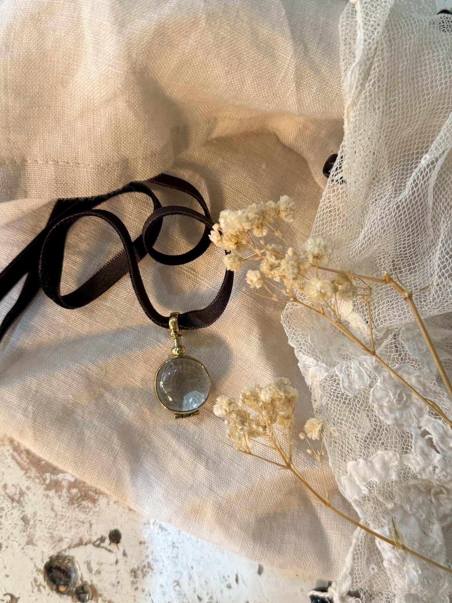 Crystal and Brass Locket - SMALL ROUND