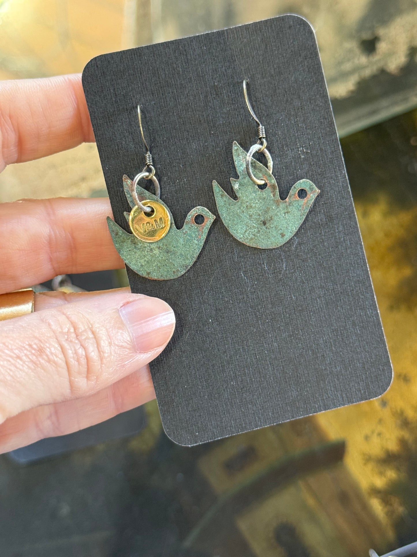 Art Jewellery - Church Roof Patina Earrings - bird