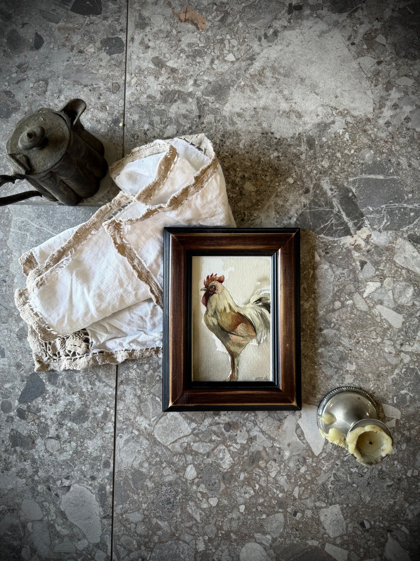 Water Colour; Rooster - framed - Linda Titow