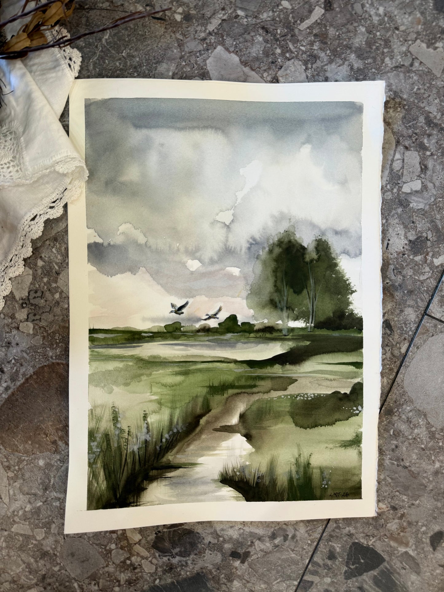 Water Colour; Ducks on the Pond - unframed - Linda Titow