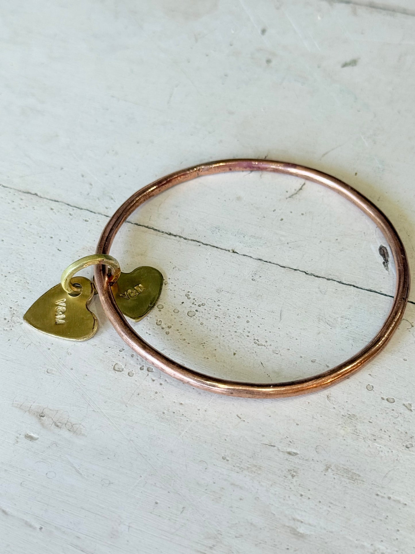 Art Jewellery - Bangle - Copper with Brass Hearts
