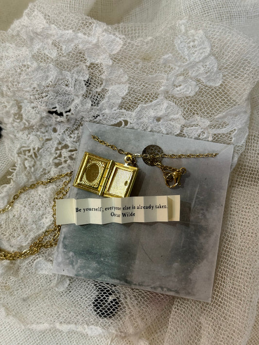 Engraved Bird Swallow Book Locket with Message - brass