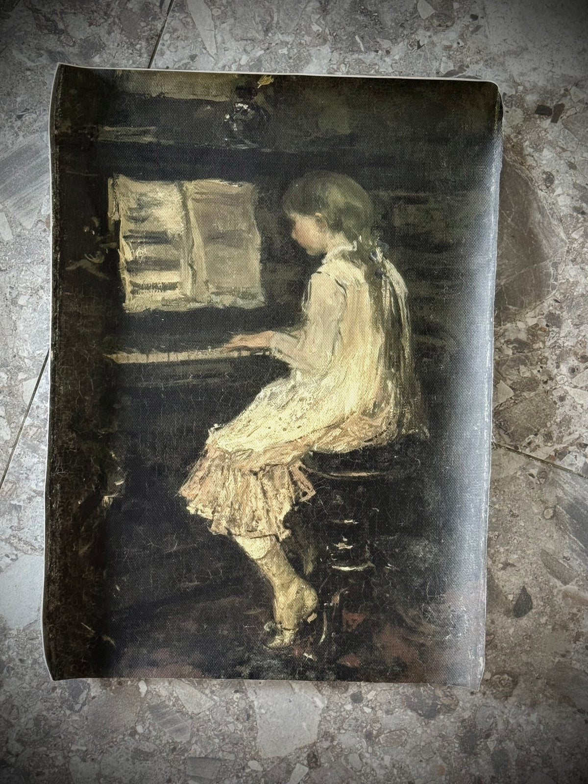 Antiqued Canvas Print - Girl Playing Piano 30cm x 40cm