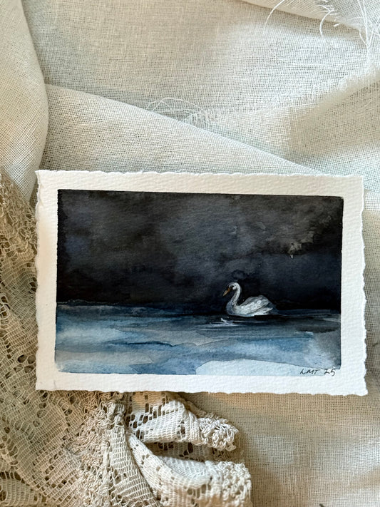 Water Colour; Stormy Swan - unframed - Linda Titow