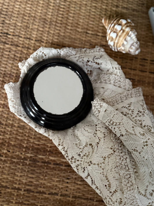 Small Round Mirror, Black Glass