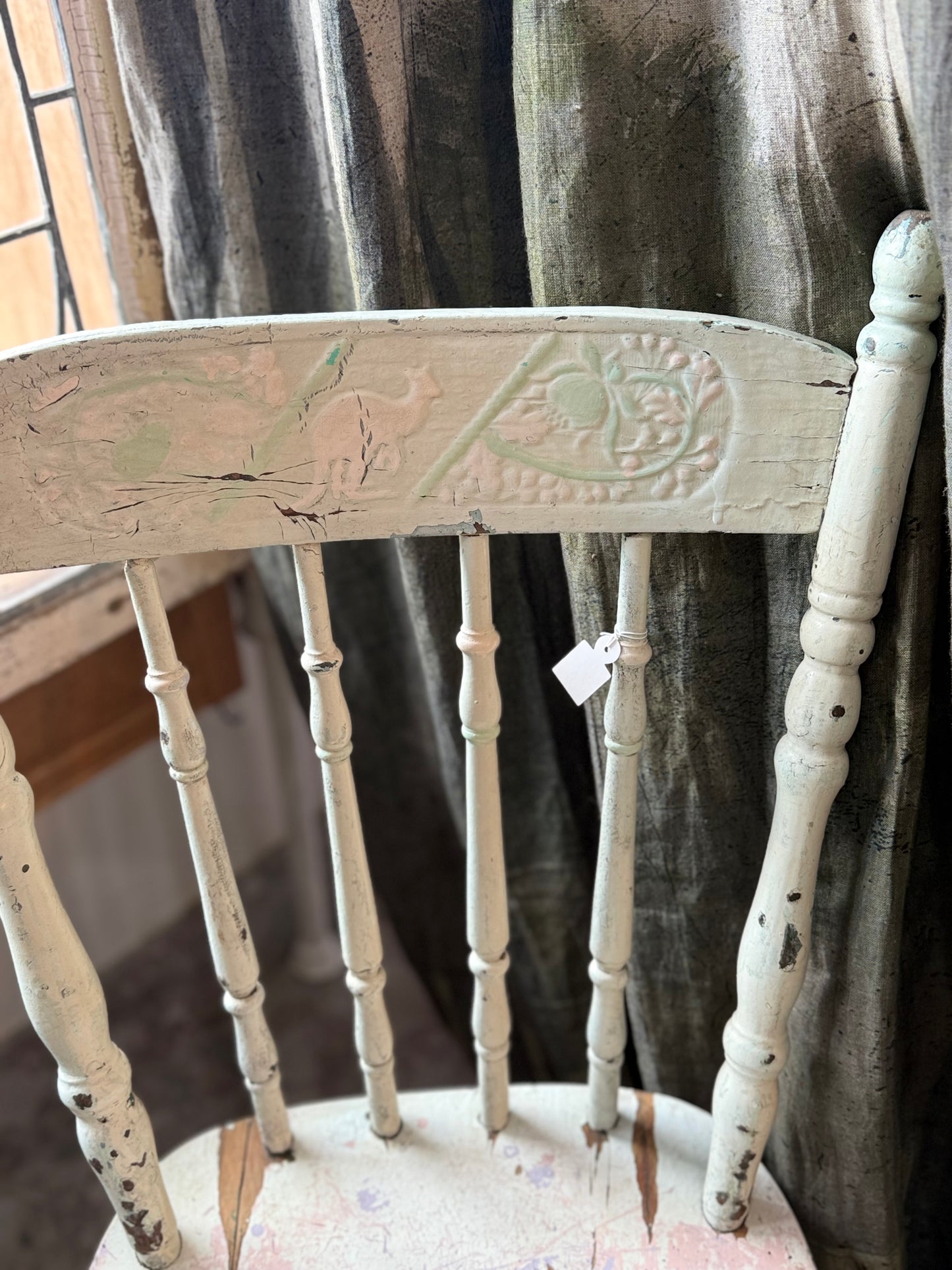 Antique White/Green Kangaroo Pressed Back Chair (2)