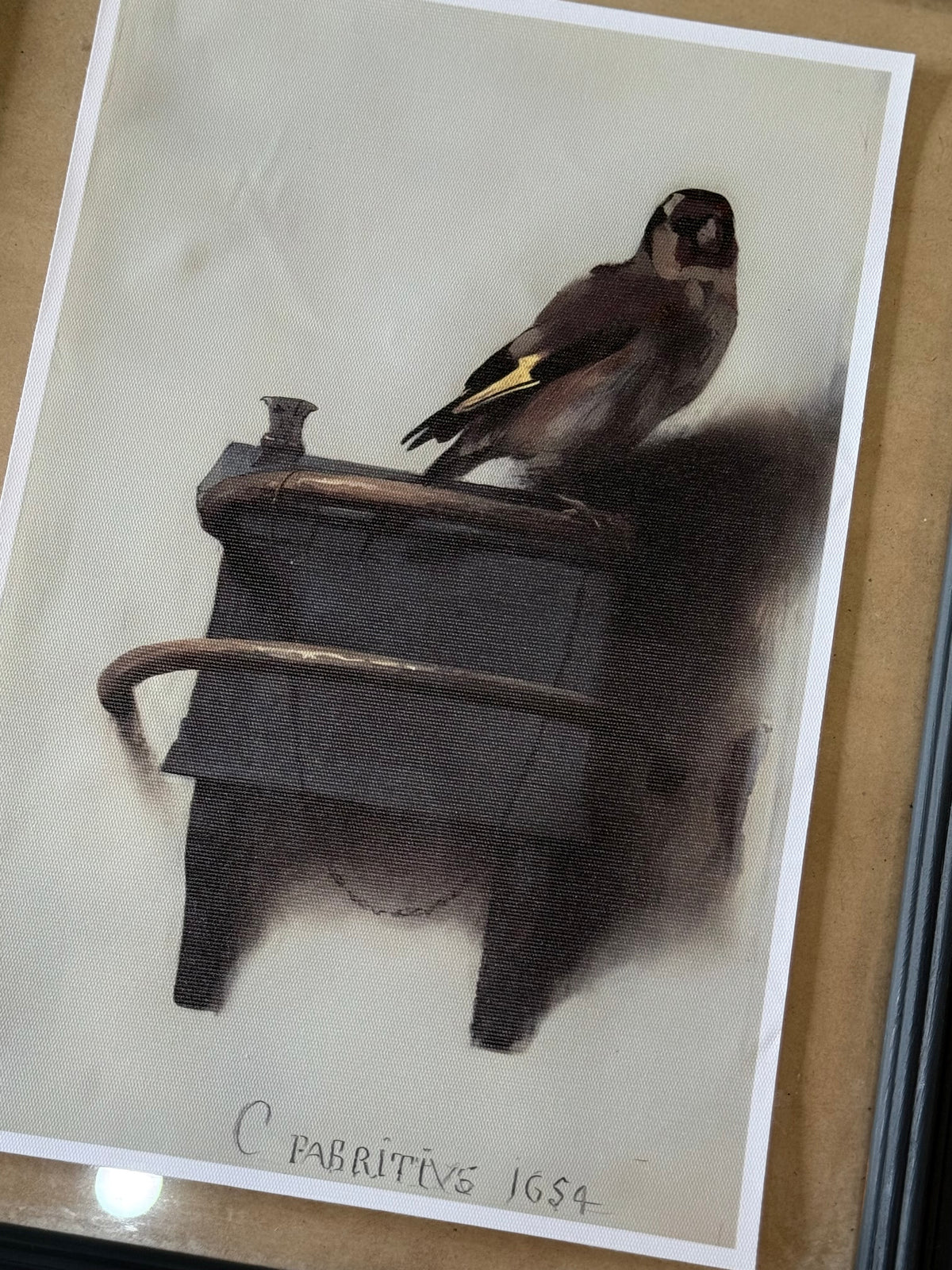 Antiqued Canvas Print - Gold Finch 20cm x 30cm