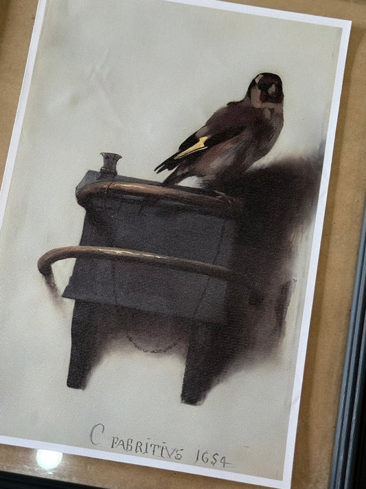 Antiqued Canvas Print - Gold Finch 20cm x 30cm
